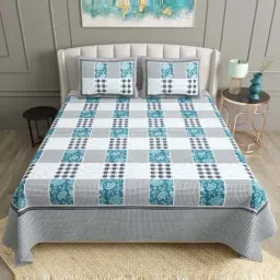 BELLA CASA Ethnic Collection Blue & Black Cotton 180 TC King Bedsheet with 2 Pillow Covers-image-65