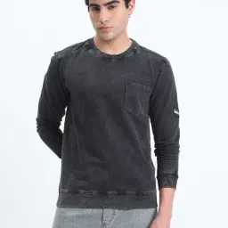 SHOWOFFFF Black Cotton Slim Fit Sweatshirt-image-1