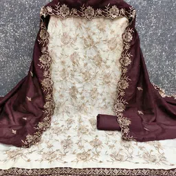 MANVAA Floral Embroidered Thread Work Unstitched Dress Material image 2