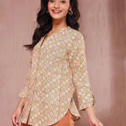 Fabindia Beige Cotton Regular Fit Printed Shirt image 3