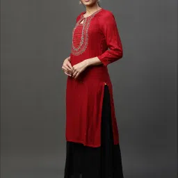 Aurelia Red Regular Fit Geometric Kurta image 3