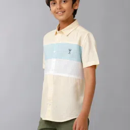 Under Fourteen Only Boys Yellow Cotton Color Block Shirt image 3