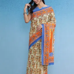 Saree Mall Beige Printed Sarees With Unstitched Blouse image 3