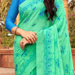 Saree Mall Green Printed Sarees With Unstitched Blouse image 3