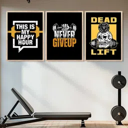 WALLLANE Set of 3 Red & Multicoloured Wood Bodybuilding Motivational Art Framed Poster image 3