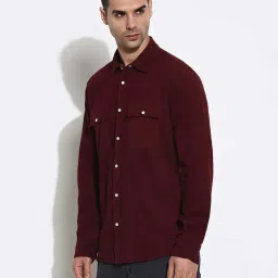 showoffff SHOWOFF Burgundy Corduroy Slim fit Shirts image 3