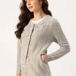Apsley Grey Regular Fit Embroidered Cardigan image 3