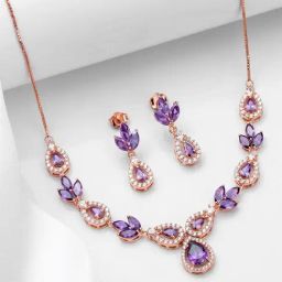 Zavya 925 Silver Rose Petal Radiance Rose Gold-Plated Jewellery Set for Women-picture-3