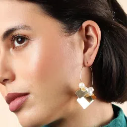 Sohi Gold Plated Pearl Drop Earrings image 3