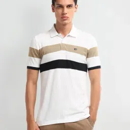 Arrow Sport White Cotton Regular Fit Striped Polo T-Shirt-picture-31