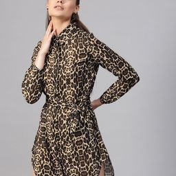 SASSAFRAS Black & Beige Animal Print Mini Shirt Dress-picture-36