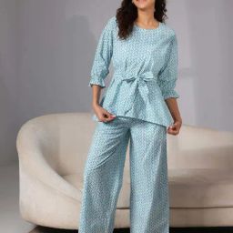 Libas Blue Cotton Printed Top & Pyjama Set-picture-14
