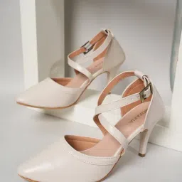 Mozafia Women's White Ankle Strap Stilettos-picture-41