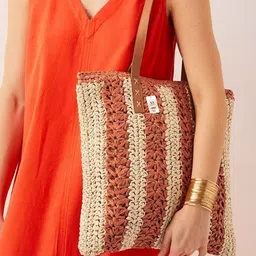 NFI essentials Ethnic Motifs Textured Shopper Hobo Bag With Cut Work image 3