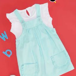 YU by Pantaloons Kids Blue & White Cotton Flared Fit Dress Set-picture-18