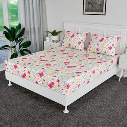 Myntra Elegant Homes Pink Floral Printed Cotton 144 TC King Bedsheet Sets 2.54 m x 2.70 m-picture-23