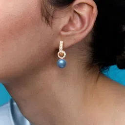 MINUTIAE Gold Plated Stones Studded And Pearls Beaded Spherical Hoop Earrings image 5