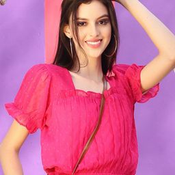 Sera Self Design Square Neck Chiffon Crop Top-picture-45