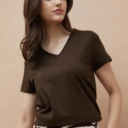 Fame Forever by Lifestyle Women Solid V-Neck Pure Cotton T-shirt-image-102