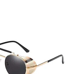 SPADEACES Unisex Round Sunglasses with UV Protected Lens STEAMPUNK GOLD BLACK CUP -34 image 2