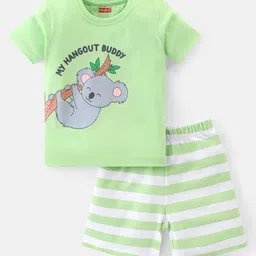 Babyhug Cotton Knit Single Jersey Half Sleeves Night Suit With Koala Print - Green-image-72