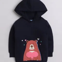 BUMZEE Full Sleeves Bear Embroidered Hooded Sweatshirt - Navy Blue-picture-25