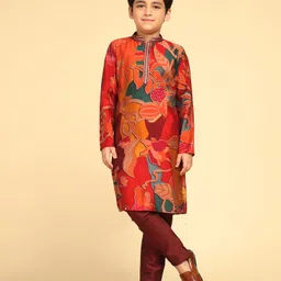 KISAH Full Sleeves Floral Printed & Lace Embellished Kurta Pyjama Set - Multi Colour-picture-33