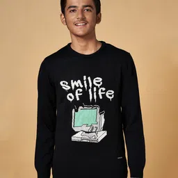 Coolsters by Pantaloons Full Sleeves Smile Of Life Text Designed Sweater - Black image 1