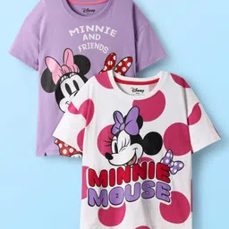HoneyHap Disney Single Jersey Knit Half Sleeves T-Shirt with Minnie Mouse and Family Graphics Pack of 2 - Plum & White-picture-27