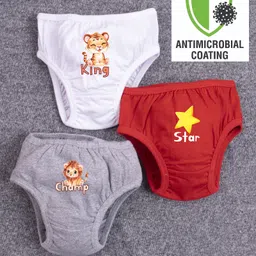 COCOON ORGANICS Cotton Knit Pack Of 3 Tiger & Lion Printed Anti Microbial Bloomers - Grey Melange Red & White-picture-20