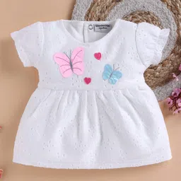 Wonderchild Half Sleeves Butterfly & Heart Applique Detailed Floral Embroidered Dress - White-picture-19