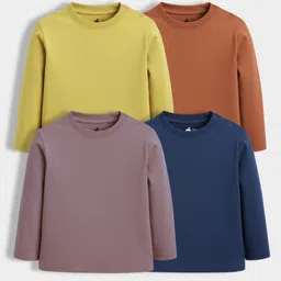Orange Sugar 100% Cotton Knit Pack Of 4 Full Sleeves Solid Tees - Multi Colour-picture-12