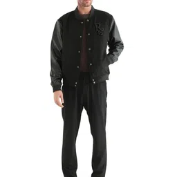 RARE RABBIT Men Stand Collar Typography Embroidered Casual Bomber Jacket-picture-22