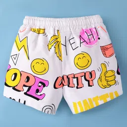 Olio Kids Cotton Knit Above Knee Length Shorts with Text Print - White image 2