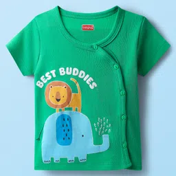 Babyhug 100% Cotton Interlock Knit Half Sleeves Front Open Vest with Animal Print Animal Print Pack of 3 - Green White & Blue image 2