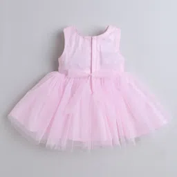 The Magic Wand Woven Sleeveless Floral Applique Detailed Pearl & Sequins Embellished Layered Dress - Pink image 3