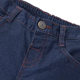 Babyhug Denim Washed Full Length  With Stretch Jeans Solid Colour  With Mock Fly  - Dark Blue image 3