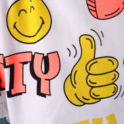 Olio Kids Cotton Knit Above Knee Length Shorts with Text Print - White image 3