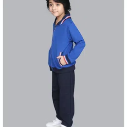 ZIP ZAP ZOOP Cotton Full Sleeves Cut & Sew Zipper Jacket With Solid Track Pants Set - Blue image 4