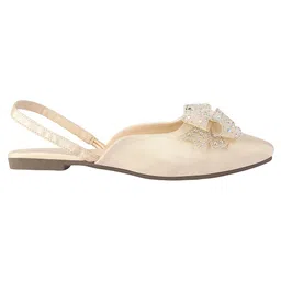Shoetopia Sequins Embellished Bow Designed Mule Sandals - Cream image 4