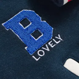 Mark & Mia Fleece Knit Full Sleeves Oversized Bomber Jacket With Teddy Bear & Text Embroidery - Navy Blue image 3