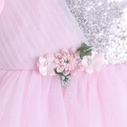 The Magic Wand Woven Sleeveless Floral Applique Detailed Pearl & Sequins Embellished Layered Dress - Pink image 4