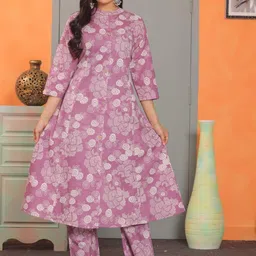 besolid Floral Printed Mandarin Collar Pure Cotton Tunic & Trousers-picture-21