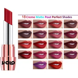 VOLO Set Of 6 Creme Matte Lipsticks 3.5g- Peach-Plum-Tomato Red- Maroon-Passion Pink-Coral image 3
