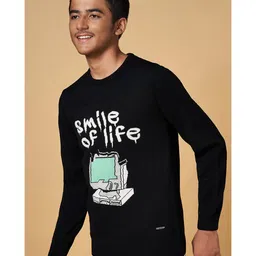 Coolsters by Pantaloons Full Sleeves Smile Of Life Text Designed Sweater - Black image 5