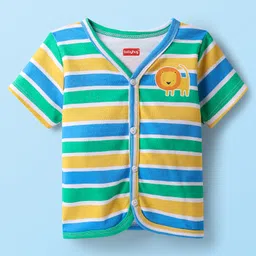 Babyhug 100% Cotton Interlock Knit Half Sleeves Front Open Vest with Animal Print Animal Print Pack of 3 - Green White & Blue image 4