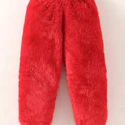 Kookie Kids Fur Woven Full Raglan Sleeves Winter Night Suit with Text Patch Detailing - Red image 5