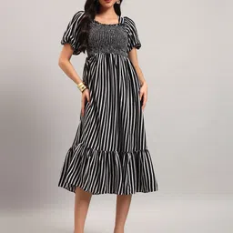 Raiyani Enterprise Striped Printed Square Neck Fit and Flare Maxi Dress-image-4