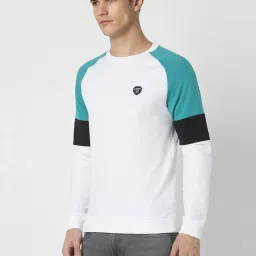 Peter England University White Slim Fit Colour Block Sweatshirt image 3