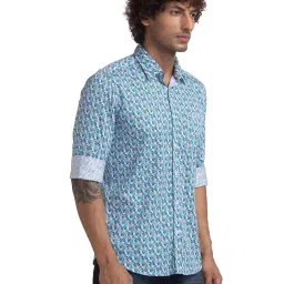 Parx Blue Slim Fit Printed Shirt image 3